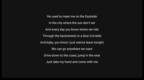 Eastside lyrics - Car start roof gone push three buttons. 12s screamin loud, going hard last three summers. Out of reach from you. I den freaked womans. She don’t know me but the rolley go her pre-cummin. Pee ...